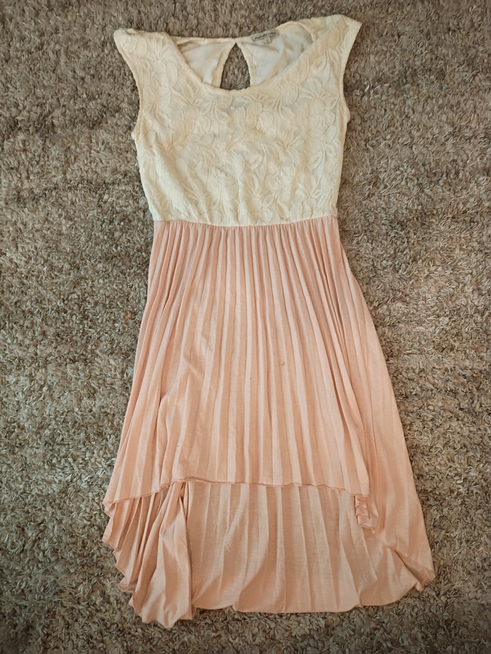Charlotte Russe Cream Lace Bodice with Blush Pleated High-Low Dress Size S
